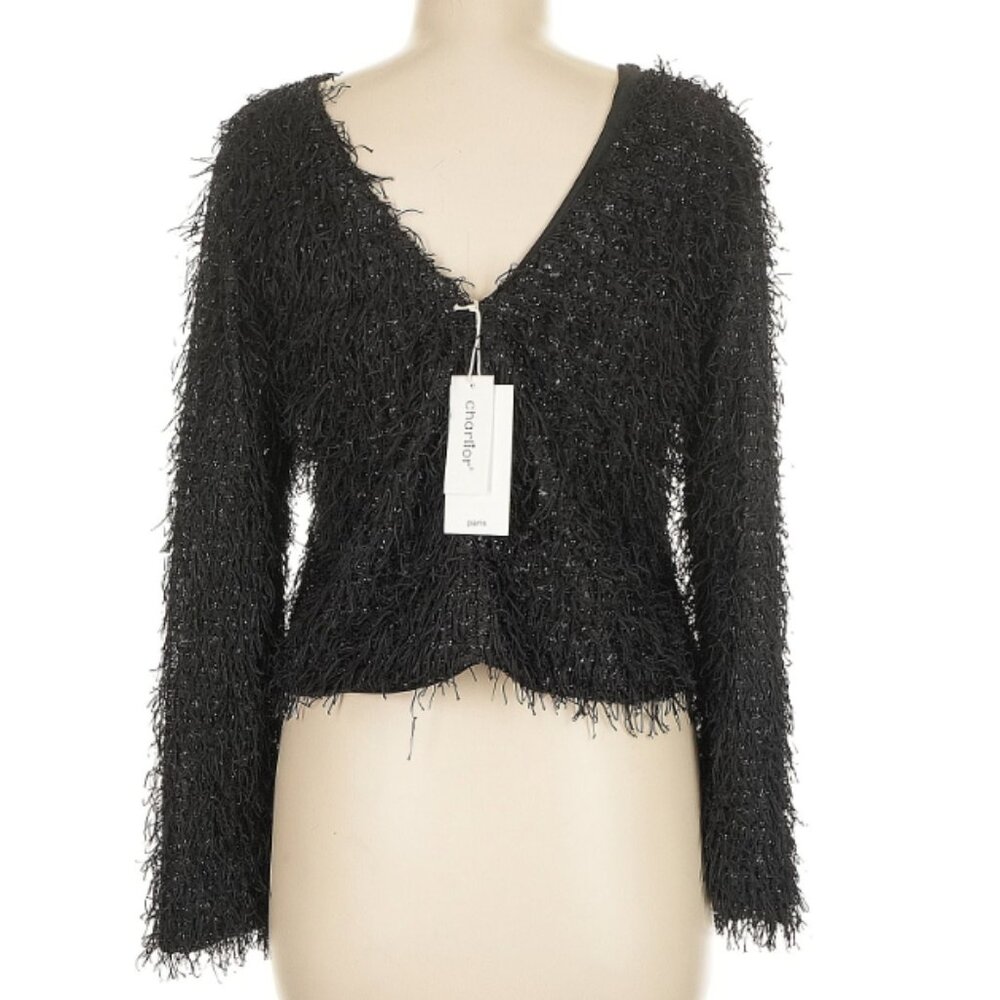 Charlior Paris Shimmery Textured Long Sleeve Blouse in Black